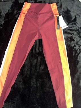 Kids Maroon Leggings with Orange Side Stripes